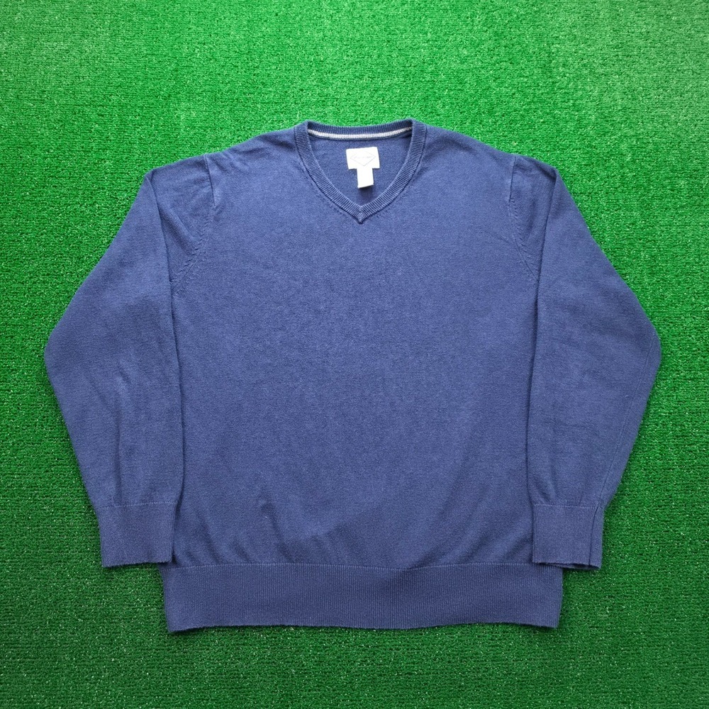 St. Johns Bay Sweater Mens Large Blue V-Neck Pullover Long Sleeve Cotton Blend